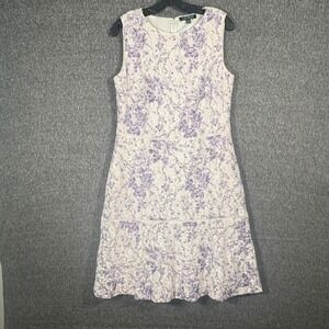 Lauren Ralph Lauren Sleeveless Floral Lavender White Jacquard Dress Size 10